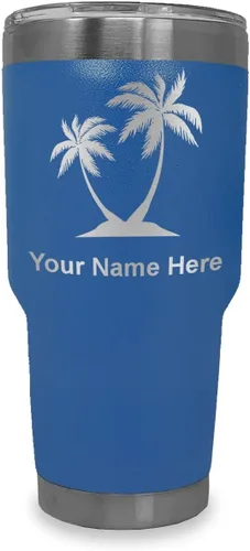 Miniatura 34 de LaserGram Vaso aislado al vacío de 20 onzas, palmeras, grabado personalizado incluido (negro)