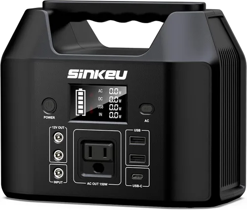 Estación de energía portátil SinKeu de 122.8 Wh, generador solar de batería LiFePO4 para uso doméstico, banco de energía de 150 W con salida de CA