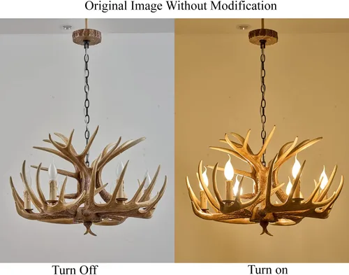 Miniatura 3 de Candelabro de cornamenta de 6 luces, estilo rústico, base E12, cornamenta de ciervo, iluminación para el hogar, tienda y bar