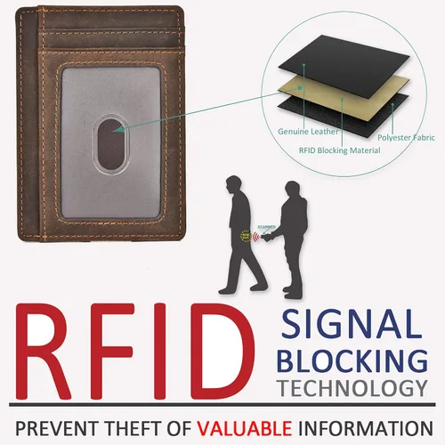 Miniatura 6 de kinzd Cartera delgada minimalista con bolsillo frontal RFID para tarjetas de crédito para hombres y mujeres, Marrón