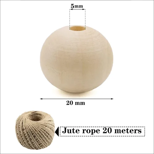 Miniatura 2 de THYSSEN 1000 cuentas redondas de madera beige de 0.787 in para manualidades de bricolaje, decoración del hogar