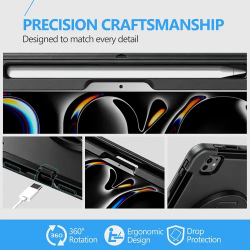 Miniatura 8 de Funda para iPad Pro 11 M5 2025/M4 2024: Funda protectora para iPad Pro de 11 pulgadas 5ª generación con protector de pantalla, soporte, asa y correa