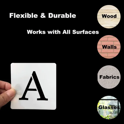 Miniatura 7 de Plantillas de letras del alfabeto de 1 pulgada para pintar, paquete de 70 plantillas de letras y números con letreros para pintar sobre madera