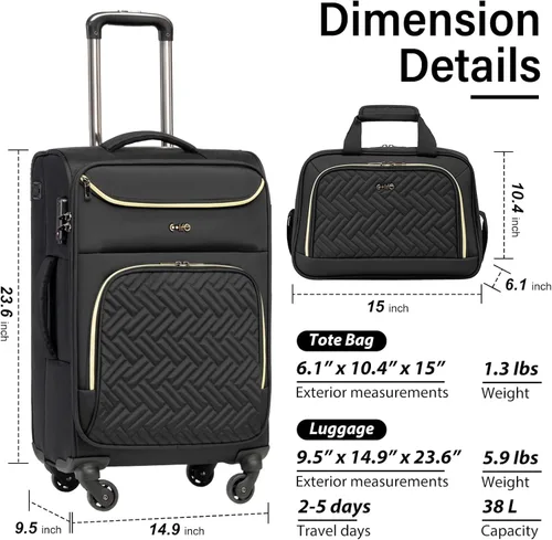 Miniatura 7 de Coolife Maleta de equipaje de mano con ruedas, bolsa de viaje ligera con ruedas (azul, de mano de 20 pulgadas)