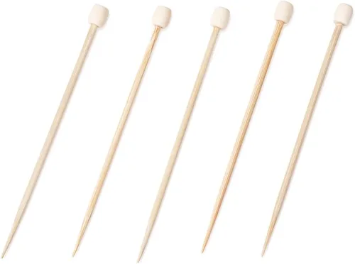 Miniatura 7 de Púas de cóctel de 3.5 pulgadas, 100 pinchos desechables para aperitivos, parte superior cilíndrica, palillos de dientes decorativos de bambú