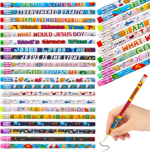 Miniatura 7 de Estune 40 lápices inspiradores a granel con versículos bíblicos cristianos con escrituras inspiradoras # 2, 20 estilos, suministros de regreso a