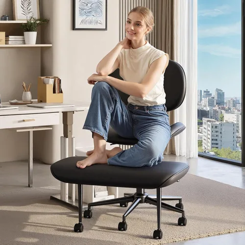 Miniatura 19 de Pinmoco Silla de Oficina para Sentarse con Piernas Cruzadas con Ruedas, Silla de Meditación, Silla TDAH para Adultos, Respaldo y Asiento más Anchos