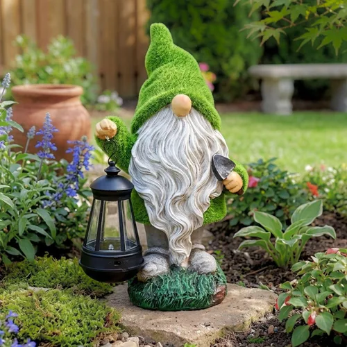 Miniatura 7 de TERESA'S COLLECTIONS Estatua de Navidad al aire libre para el hogar, decoraciones de gnomo de resina con luces solares para exteriores para Verde