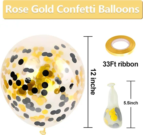 Miniatura 2 de Bezente - Globos de 12 pulgadas de látex con confeti dorado para bodas, graduaciones, despedidas de soltera y cumpleaños, aptos para helio, negro