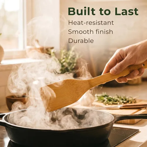 Miniatura 4 de Bamboo Wooden Utensil Set, 6 Pcs - Nonstick Safe & Heat-Resistant Bamboo Utensils for Cooking - Easy to Clean & Sturdy Wooden Spoons for Cooking &