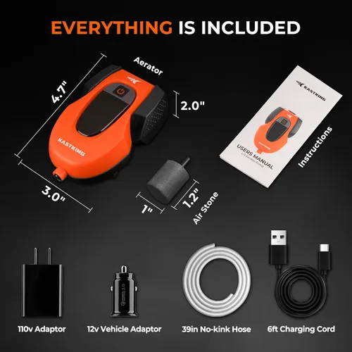 Miniatura 9 de KastKing Li3 Aireador Recargable para Cebo Vivo, Batería de Iones de Litio, Pantalla LCD de Tiempo de Ejecución, Piedra de Aireación Grande