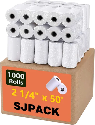 Miniatura 10 de SJPACK Rollo de papel térmico de 2-1/4" x 50'-200 paquetes de papel de recibo POS, adecuado para cajas registradoras, terminales de tarjetas