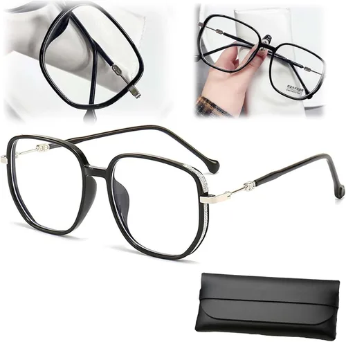 Lentes de lectura portátiles a la moda para mujer, anti luz azul, cuadrados, con bloqueo de luz azul, portátiles ultraligeros (negro, 0)