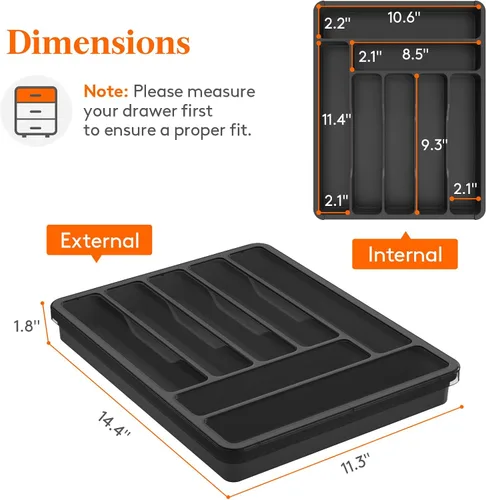 Miniatura 4 de Lifewit Organizador de cubiertos con tapa, bandeja de utensilios cubierta para cajón de cocina y encimera, caja de almacenamiento de cubiertos