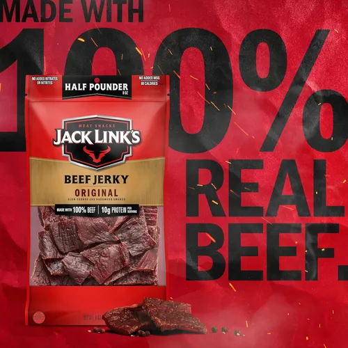Miniatura 5 de Jack Link's carne de res Jerky, original, bolsa grande de media libra - bocadillo de carne sabrosa, listo para comer, aperitivos de proteína con 10g