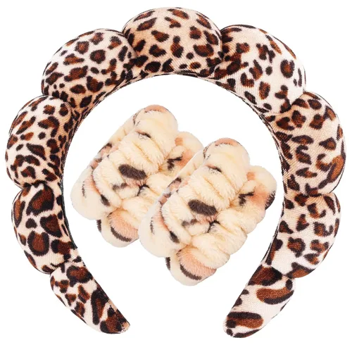 Miniatura 36 de Zkptops Diadema de Spa para Lavar la Cara Muñequera Esponja Maquillaje Cuidado de la Piel Diadema de Tela de Rizo Burbuja Suave Prepárate Diadema
