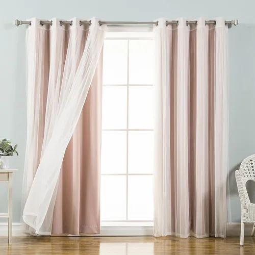 Miniatura 2 de Best Home Fashion Mix and Match - Juego de 4 cortinas de tul transparente y opacas, con ojales de acero inoxidable y níquel Rosa empolvado