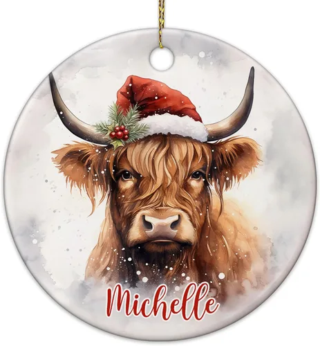 Miniatura 7 de Hyturtle Regalos de Adornos de Navidad Personalizados para Amantes de Vacas Highland - Adorno de Cerámica Navideño de Vaca Highland con Nombre