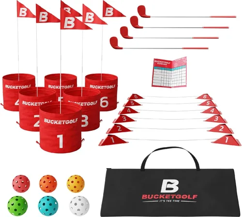 Miniatura 9 de bucketgolf Game The Original Ultimate Backyard Lawn Golf Game para la familia, adultos y niños – Campo de golf portátil de 6 hoyos para jugar al