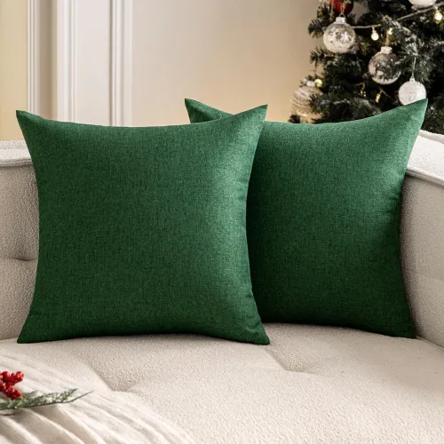 Miniatura 46 de Juego de 2 fundas para cojines de exterior, impermeables, decorativas, de lino, para casa de campo, fundas sólidas para cojines para tienda