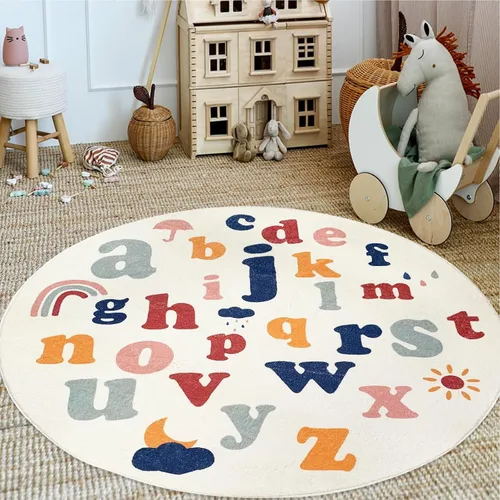 Miniatura 11 de ABREEZE Alfombra de juego para niños, alfombra mullida de lana sintética para niños, 3.3 x 5 pies, antideslizante, con número ABC, aprendizaje
