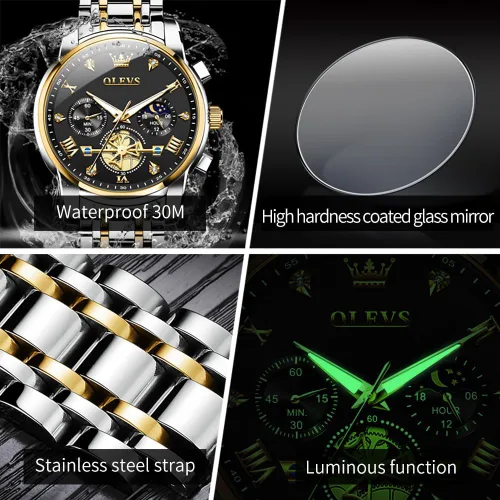 Miniatura 6 de OUPINKE Mens Watches Fashion Sport WristWatches Multifunction Chronograph Analog Quartz Luminous Waterproof Calendar Stainless Steel Bracelet