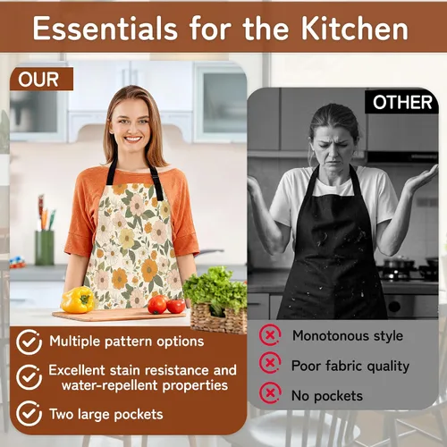 Miniatura 4 de Delantal de cocina con bolsillo, cuello ajustable impermeable y lazos largos, delantal de cocina para hornear, jardinería, pintura para mujer Retro