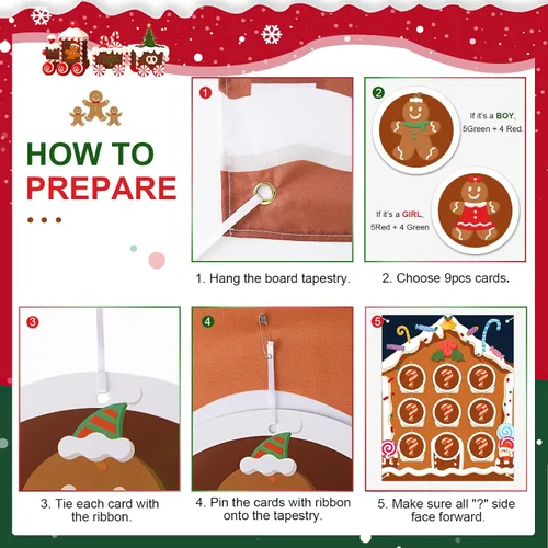 Miniatura 4 de BLOOMWIN Gender Reveal Tic Tac Toe - Ideas de revelación de género de Navidad Gingerbread Boy o Girl Gender Reveal Games Red and Green - Giant