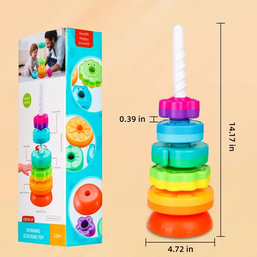 Miniatura 7 de BYFWH Juguetes apilables giratorios para bebés de 12 meses en adelante, apilador de anillos para niños pequeños de 1 a 3 años, juguetes Montessori