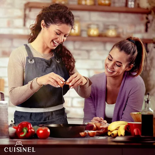 Miniatura 6 de Juego de sartén de hierro fundido de Cuisinel + tapa de hierro fundido - Sartenes de 10+12 pulgadas con mango doble + raspador de sartén + cubiertas