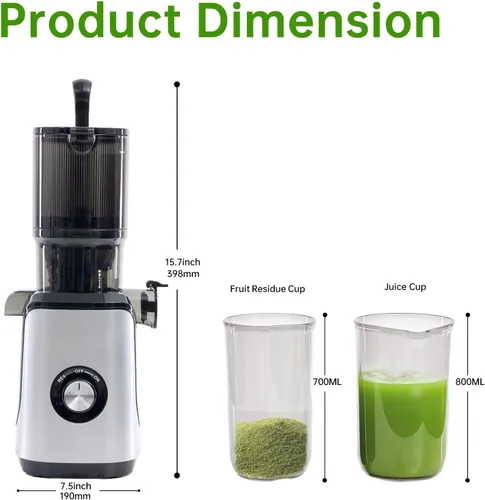 Miniatura 2 de NEWBULIG Exprimidor de prensa en frío, exprimidor de masticación con alto rendimiento de jugo, función inversa, detiene la oxidación y es fácil