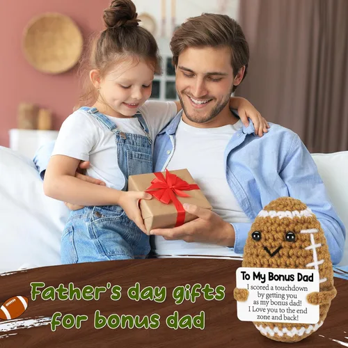 Miniatura 2 de Regalos de cumpleaños para el día del padre de hija, hijo, esposa, regalos positivos hechos a mano a ganchillo para padrastro, divertido y lindo