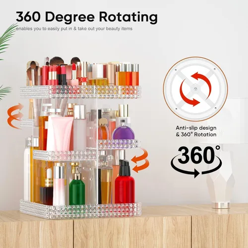 Miniatura 2 de Organizador de maquillaje de acrílico transparente giratorio de 360°, 7 capas grandes organizadores de maquillaje y almacenamiento, organizador