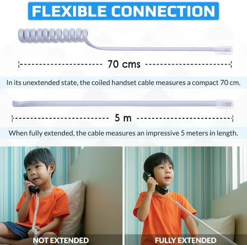 Miniatura 3 de Cable RJ10 para teléfono, cable rizado con resorte, espiral de 6 pies, compatible con teléfonos fijos y IP BT, AT&T, Cisco, NEC, ROLM, ITT, TI Negro
