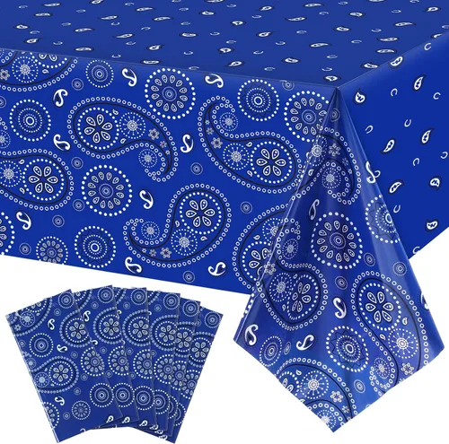 Miniatura 25 de Tatuo Mantel de fiesta del oeste con estampado de cachemira, mantel de bandana, mantel de plástico rectangular con flores para fiesta temática