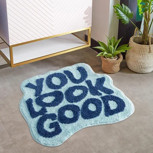 Miniatura 13 de Alfombra de baño negra con texto en inglés "You Look Good", alfombra de baño divertida, bonita, antideslizante, de microfibra, de felpa, pequeña