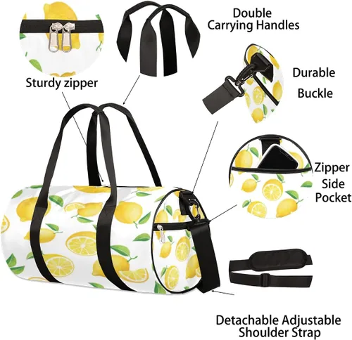 Miniatura 6 de Bolsa de lona de limón en rodajas con correa de hombro desmontable, bolsa de gimnasio deportiva para estudiantes, bolsa deportiva de 17.6 x 9 x 9