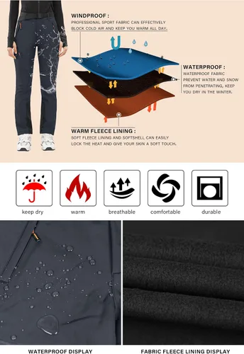 Miniatura 4 de PERSIT Women's Snow Ski Waterproof Windproof Fleece Lined Cargo Hiking Pants