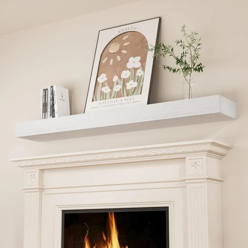 Miniatura 9 de SAUMONIERES Estantes para chimenea de madera maciza de 48 pulgadas, para montar en la pared, estantes flotantes largos, huecos, color marrón