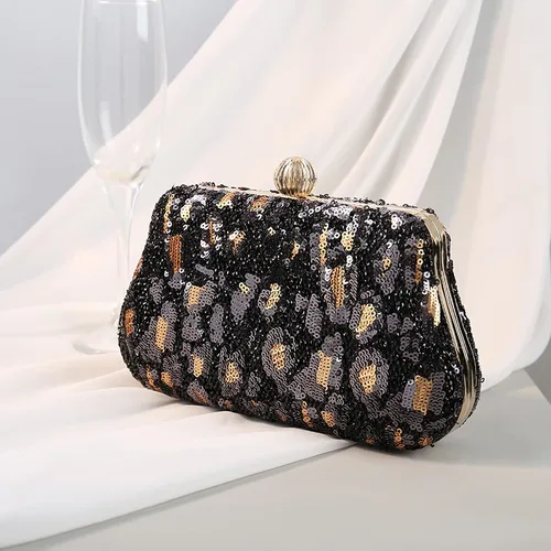 Miniatura 5 de Bolso de noche de lentejuelas brillantes para mujer, bolso de hombro con estampado de leopardo, bolso de fiesta de graduación