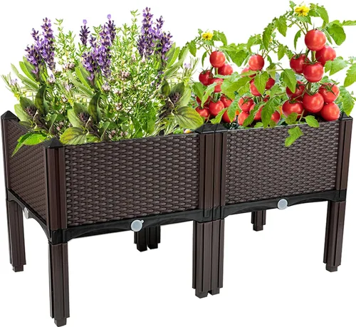 Miniatura 9 de Macetas elevadas de plástico para cama de jardín elevada con patas para plantas al aire libre, kits de caja con agujeros de drenaje para patio