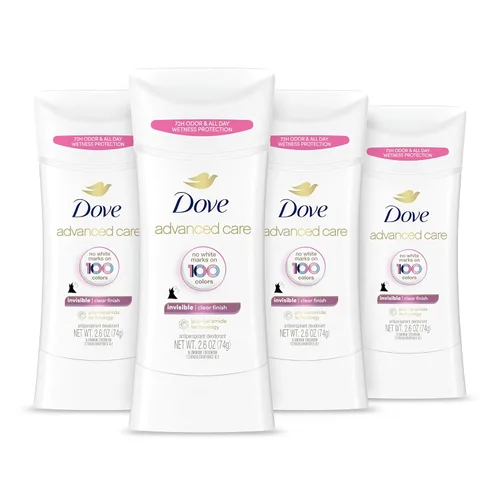 Dove Advanced Care Desodorante Antitranspirante, Invisible, Clear Finish, 2,6 oz, 4 unidades