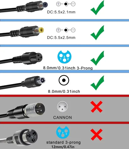 Miniatura 2 de Cargador de 42 V 2 A con 4 puntas (5.5 x 2.1/5.5 x 2.5/0.315 in, 3 clavijas/RCA) compatible con Hiboy, Gotrax, Swagtron universal para batería