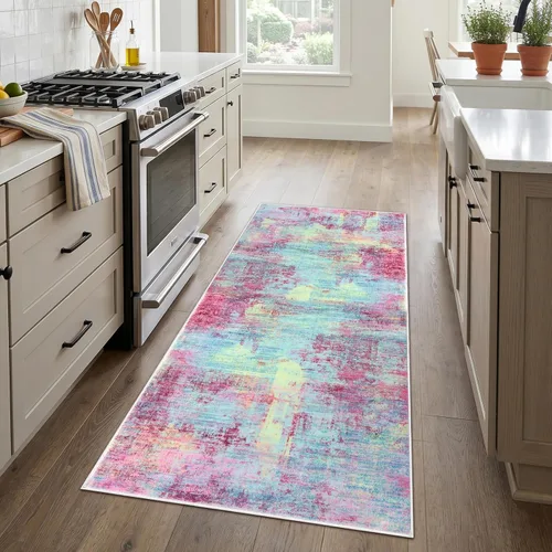 Miniatura 1165 de IOHOUZE Alfombra abstracta lavable de 3 x 12 pies para pasillos, antideslizante para cocina, camino de entrada de lana sintética para interiores