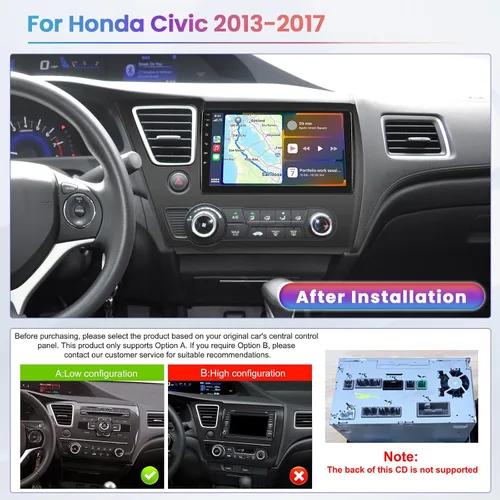 Miniatura 2 de [2+64 GB] Hikity para Honda Civic 2013-2017 Android estéreo de coche con Apple Carplay Android Auto, pantalla táctil de 9 pulgadas, radio de coche