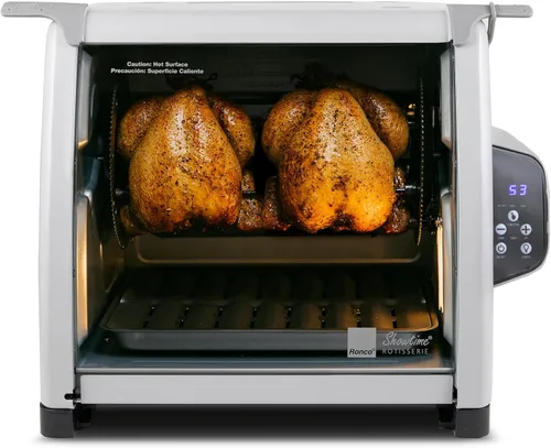 Ronco Horno asador serie 6000 Platinum, pantalla digital, capacidad de 12 libras, apagado automático, incluye espetón para rotisserie, cesta