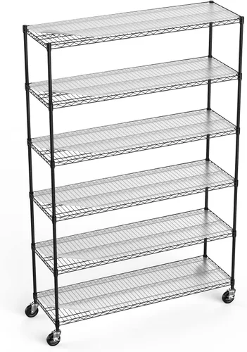 Estantería de alambre de metal NSF con capacidad de 6 niveles y 6000 libras, estante de almacenamiento ajustable resistente con ruedas y