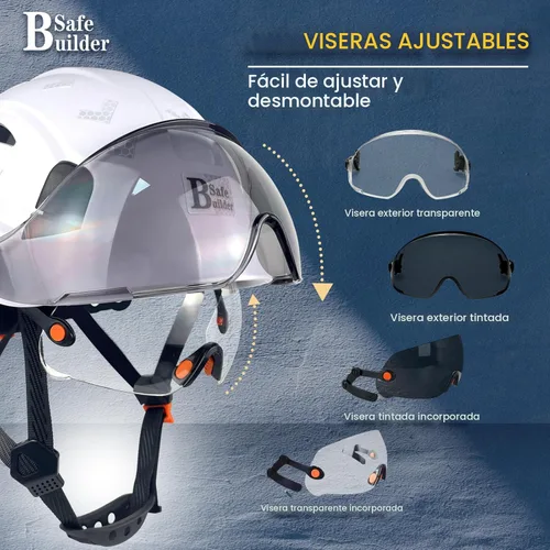 Miniatura 8 de SAFEBUILDER Casco de seguridad industrial con visera Casco duro ABS con visera Ventilación ajustable Casco de construcción Protección para la cabeza