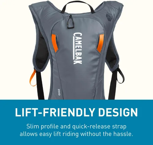 Miniatura 6 de CamelBak Zoid - Paquete de hidratación de nieve con depósito de 70 onzas, perfil bajo, para esquí y snowboard, gris/naranja 2.0