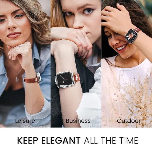 Miniatura 7 de JR.DM Correas de cuero delgadas compatibles con Apple Watch Band 1.496 in 1.575 in 1.614 in 1.654 in 1.732 in 1.772 in 1.811 in 1.929 in, correa